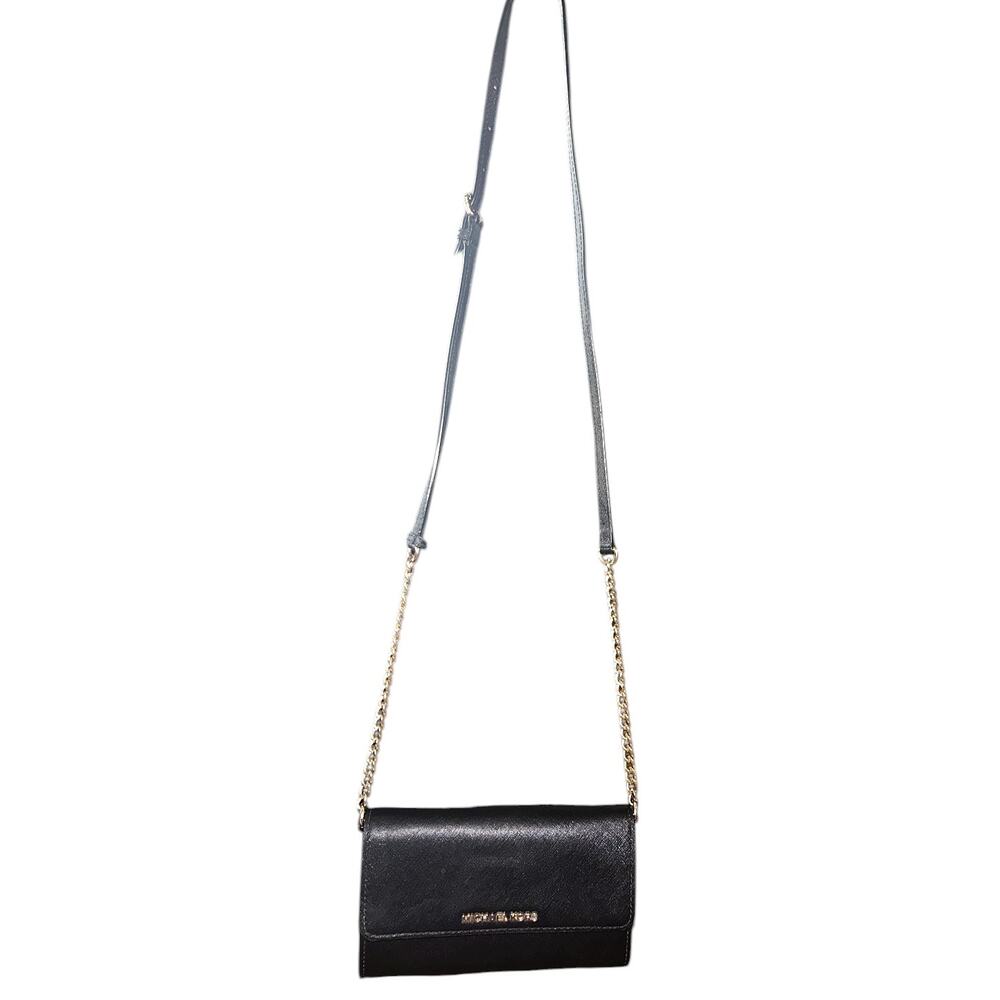 Michael Kors Jet Set Pebbled Leather Smartphone Black Crossbody Authenticated - Picture 2 of 15